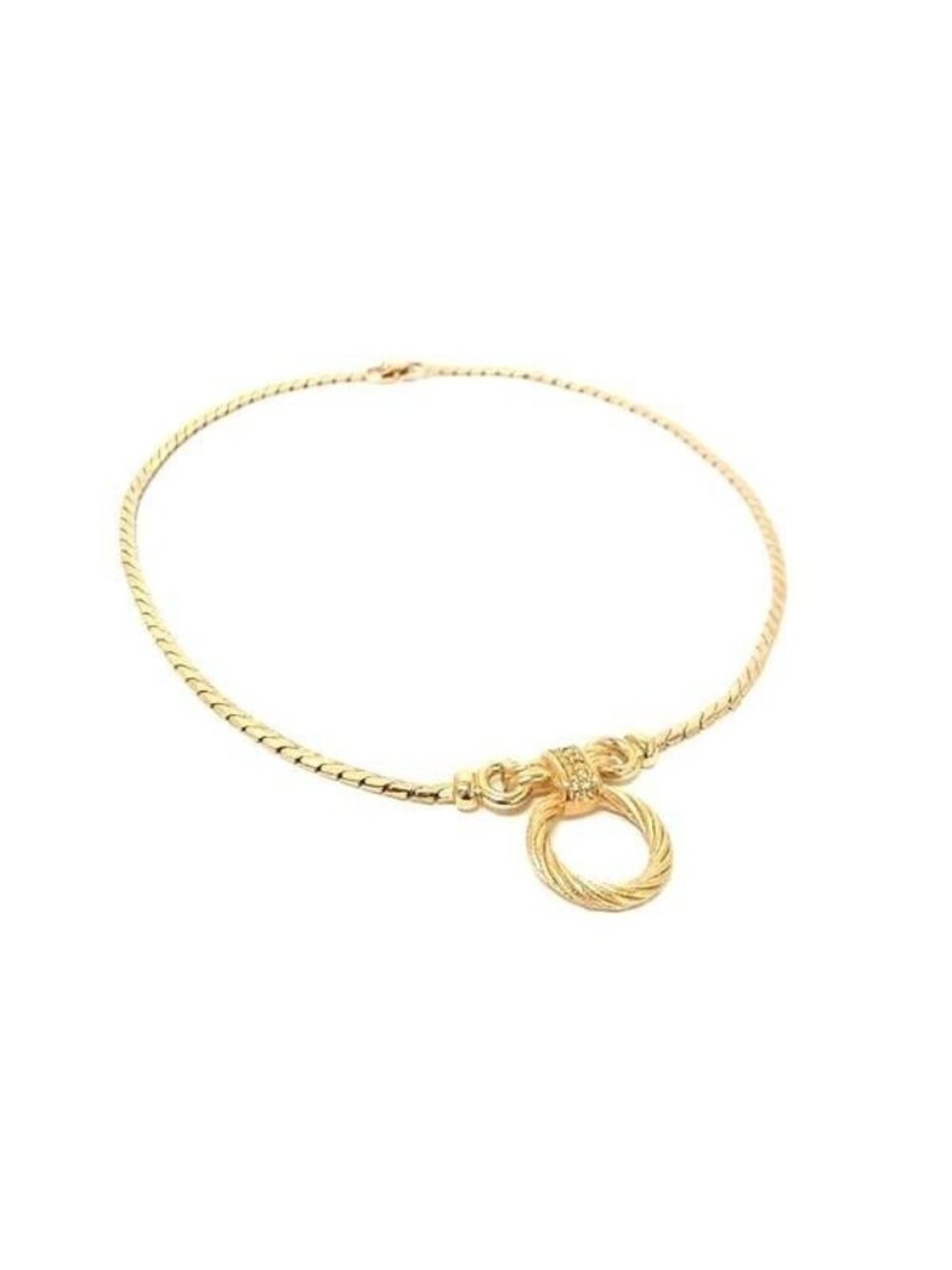 Dior Necklace Vintage Gold Metal Rhinestone